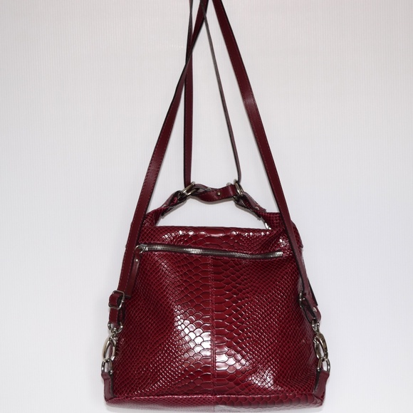 New Gianni Conti Vera Pelle Red Leather Convertible Shoulder Bag Backpack - Picture 2 of 12